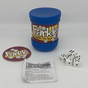 Farkle Classic Dice Game Blue Shaker Cup 6 Dice and Rules Complete Set